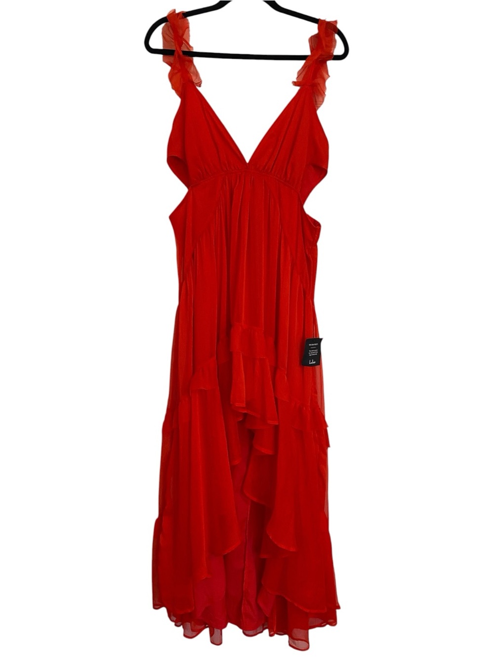 Lulus Always a Dreamer Red Chiffon Tiered High Low Maxi Dress XL NWT
